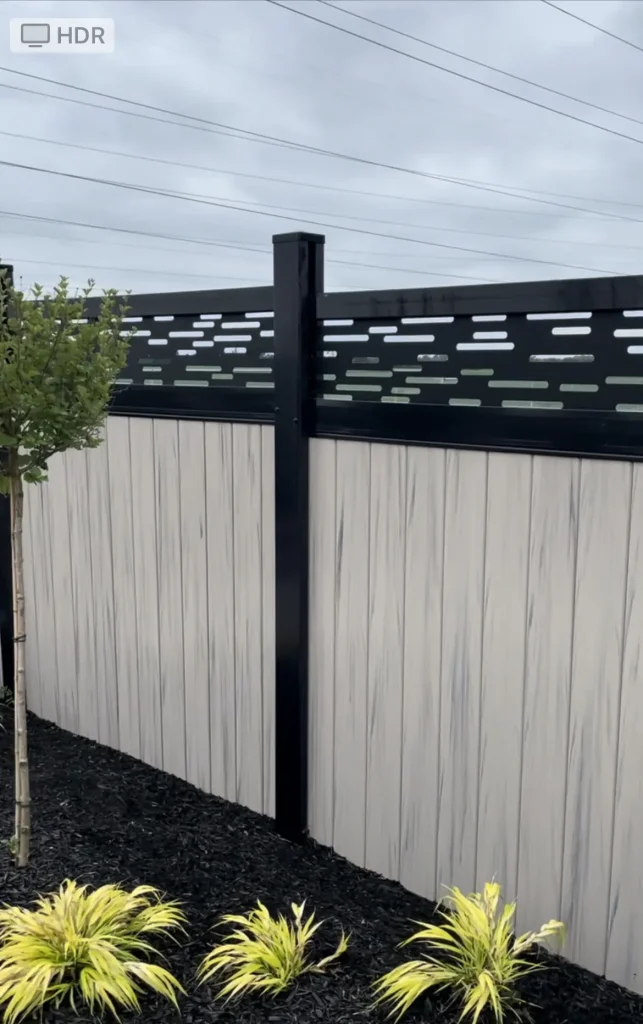Close-up view of a beige vinyl privacy fence showcasing the high-quality finish and weather-resistant material in Stoney Creek.