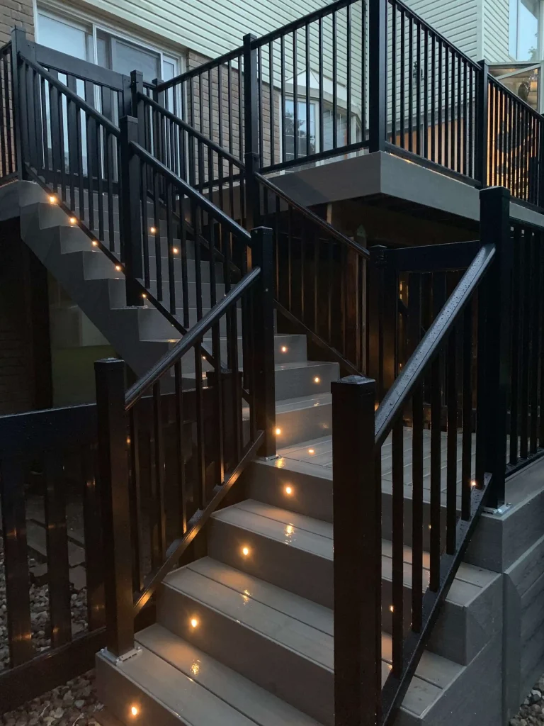 Deck building wooden deck black railing